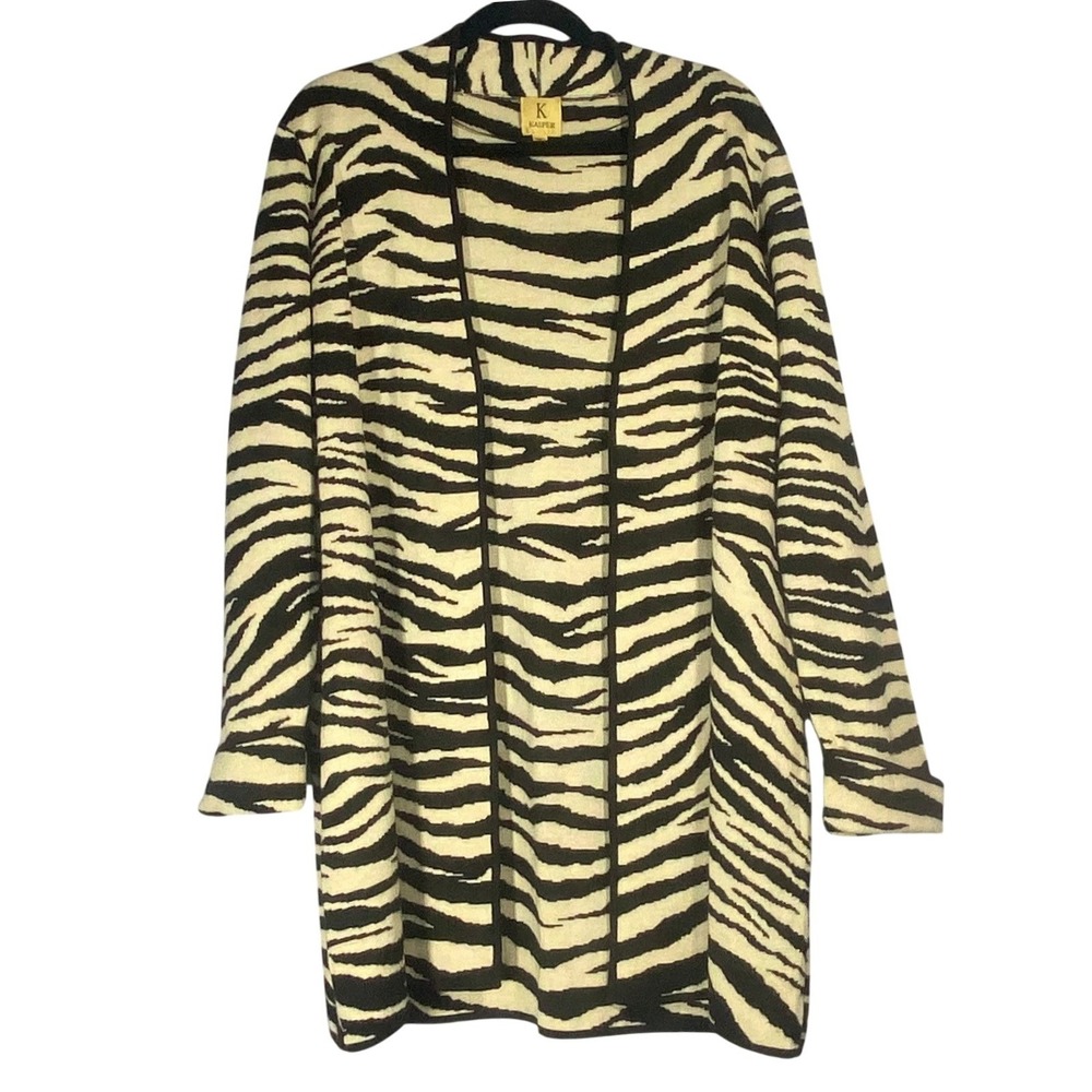 Kasper Womens Plus Sz 1X Zebra Print Open Front Cardigan‎ Long Sleeve